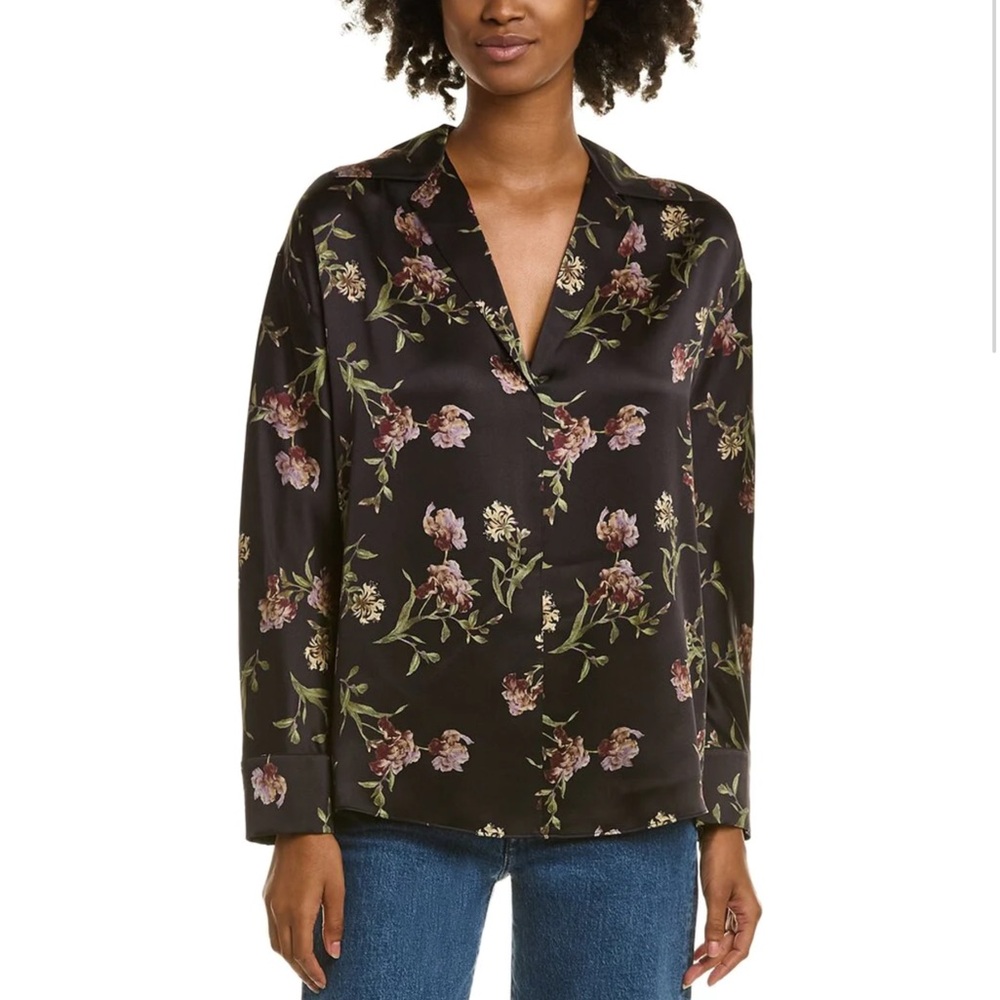 VINCE. Iris Honeysuckle 100% Silk Shaped Collar Pullover - Size S - Picture 3 of 14